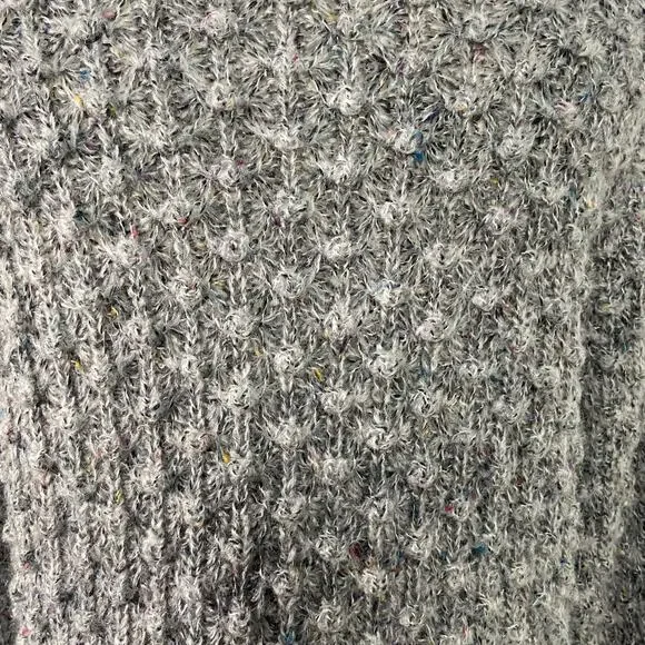 Vintage Le Roy Pom Pom Knit Cardigan Gray Wool Open Front Preppy Twee Size L - Picture 7 of 10